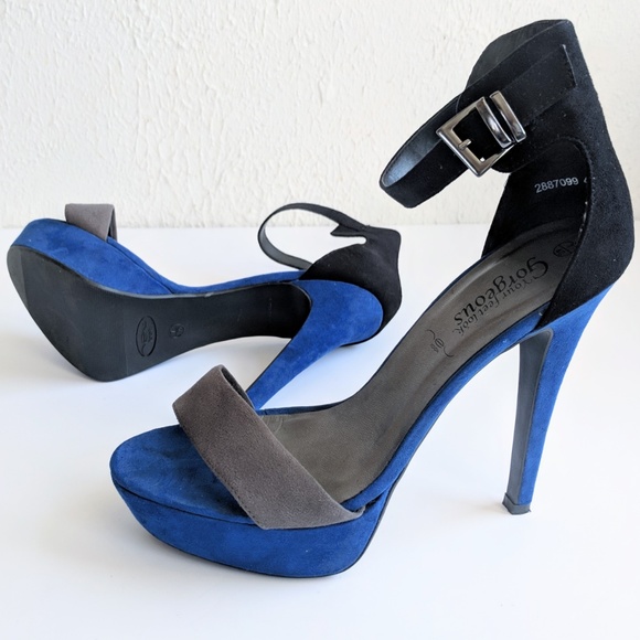 ASOS New Look Blue Black Gray Suede Platform Heels - Picture 6 of 7